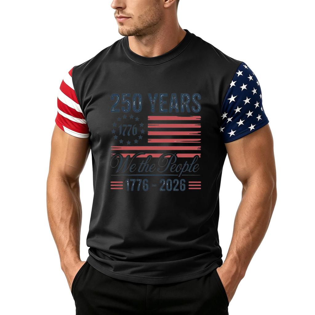Men's Independence Day Flag Print Short Sleeve T-Shirt, Loose Casual Daily Summer Tops