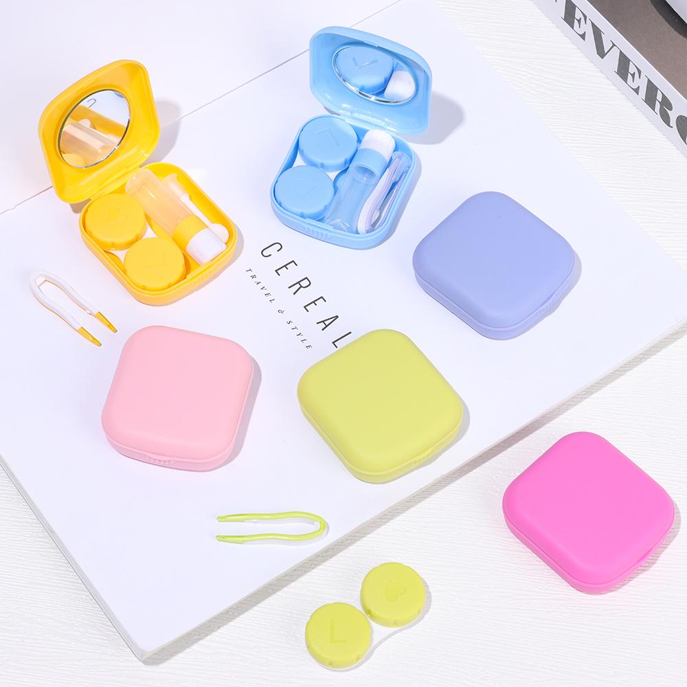 Kit Travel Lovely Container Mini Square Contact Lens Case Contact Lenses Box with Mirror