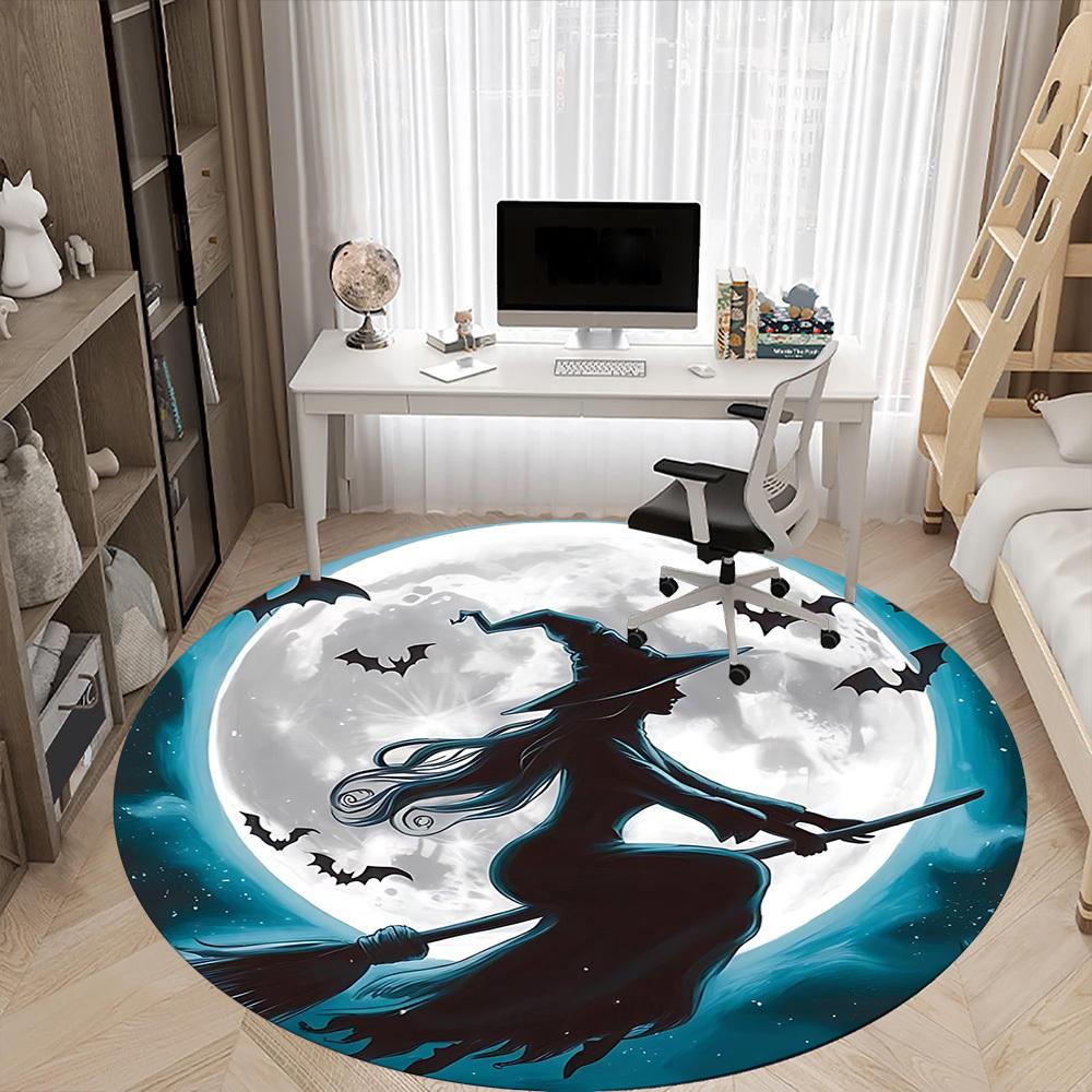 1PCWitch Moon Office Round Area Rug, Mat Suitable For Office, Under Office Chairs Bedroom Living Room Home Decor, Room Deco