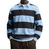 Men's Striped Long Sleeve Polo Shirt Relaxed Fit Turn Down Collar Casual Rugby Style Top