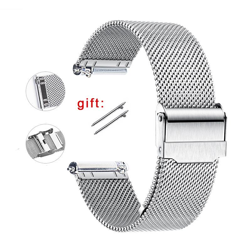 

Сетчатый ремешок из нержавеющей стали для умных часов Apple, Huawei и Samsung с двойной безопасной застежкой. Double Safety Buckle 22x22 mm серебряный