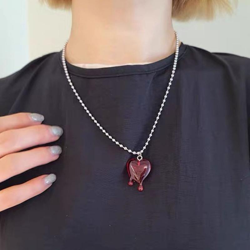 Summer Love Drop Blood Pendants with Hole Color Heart Hang Tags Acrylic Jewelry Necklace Pendant DIY Accessories