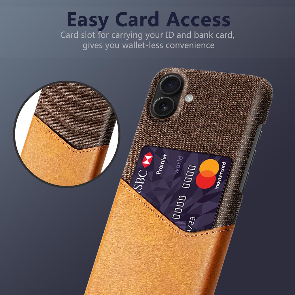 For iPhone 17 Case PU Leather Cloth Texture Hard PC Phone Cover with Card Holder