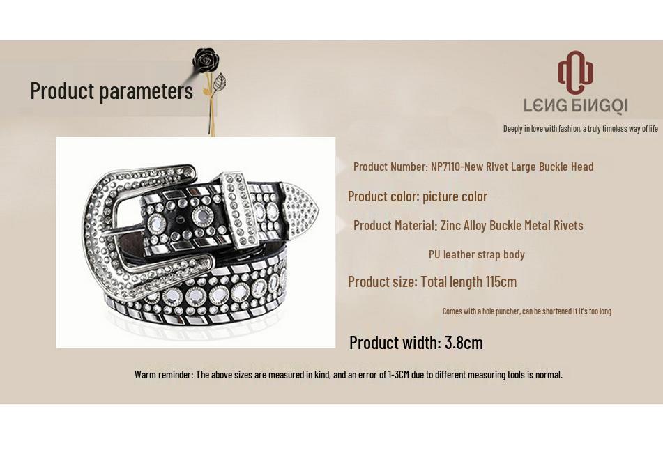 Unisex Fashion Rivet Belt with Rhinestone Alloy Pin Buckle