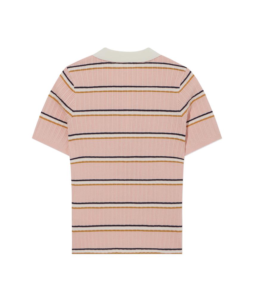 Covernat Woman Striped Collar Half Knit Pink