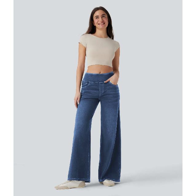 2026 New High-Waisted Loose Zipper Wide-Leg Pants Slimming Wide-Leg Women s Jeans Trousers XS