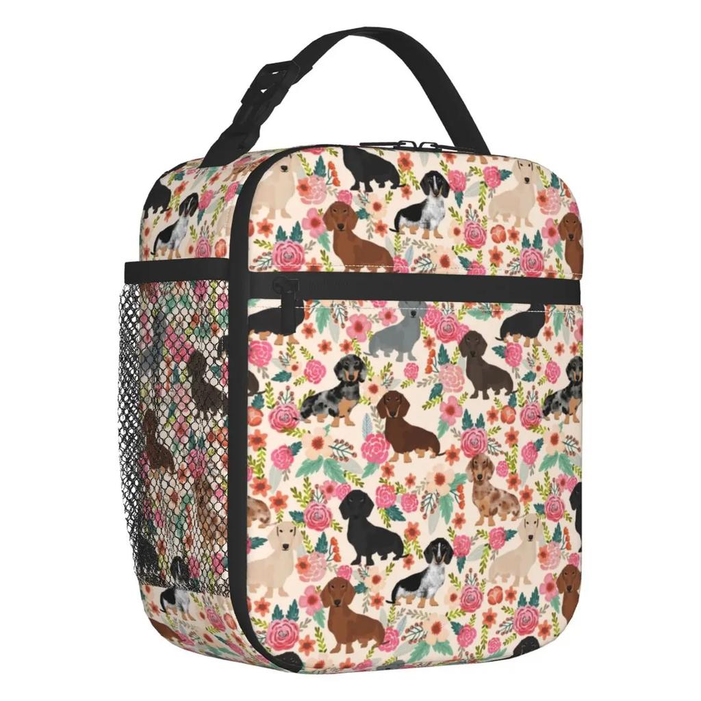 Long Hair Dachshund Sausage Dog Print Thermal Insulated Lunch Bags Pet Wiener Portable Lunch Container School Storage Food Box