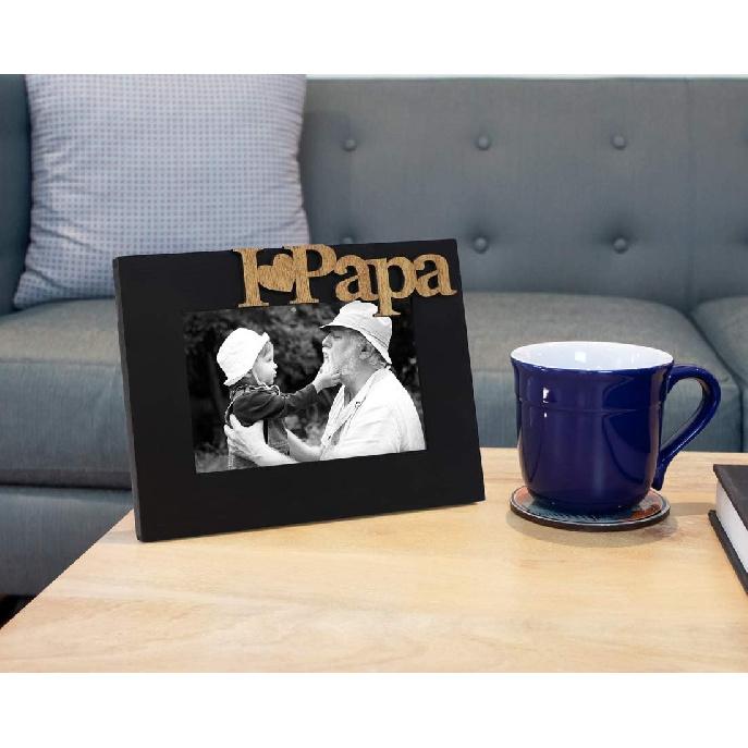 Isaac Jacobs Black Wood Sentiments “I Love Papa” / I Heart Papa Picture Frame, 4x6 Inch, Photo Gift for Papa, Grandpa, Family, Display On