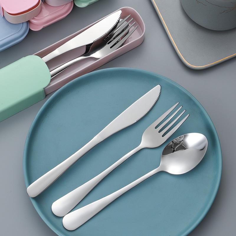 3-Piece Minimalist Stainless Steel Cutlery Set: Portable Knife, Fork & Spoon for Home, Student, or Outdoor Use