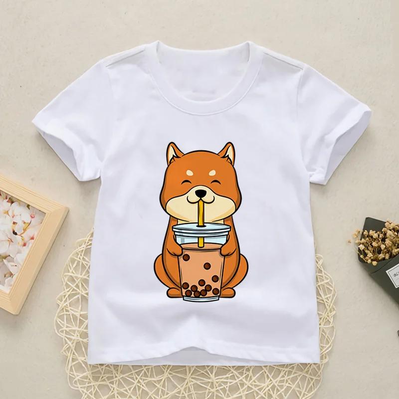 2025 New Fashion Cute Shiba Inu Girls Boys Print T Shirt Tops Kids Funny Clothes Cartoon Children Round Neck New Tshirt