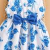 Girls' Fashionable Puffed-sleeve Floral Dress 2025 Summer Children's Casual Vacation Vest Dress