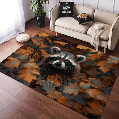 Entzückender dekorativer Teppich mit Waschbär-Muster, Charmante Fußmatte für Wohnzimmer, Schlafzimmer, Küche und Eingangsbereich