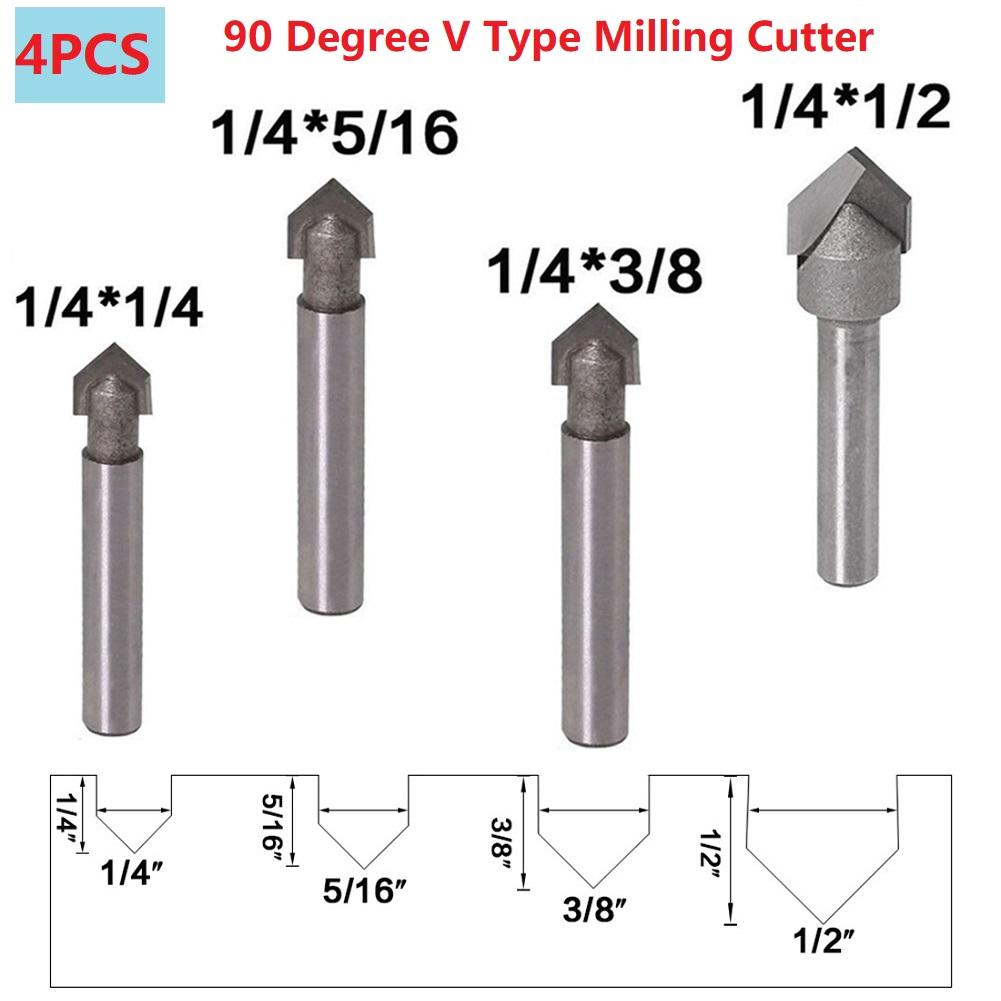 Router Bits Garden Home 1/4 Inch Shank 4pcs 90 Degree CNC