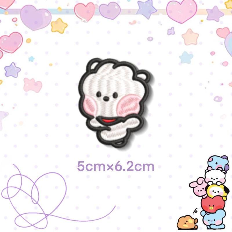 Bt21 Cartoon Embroidered Fabric Patch Heart-Shaped Sheep Dog Self-Adhesive Sewn-Free Cute Clothing Patch Character Icon
