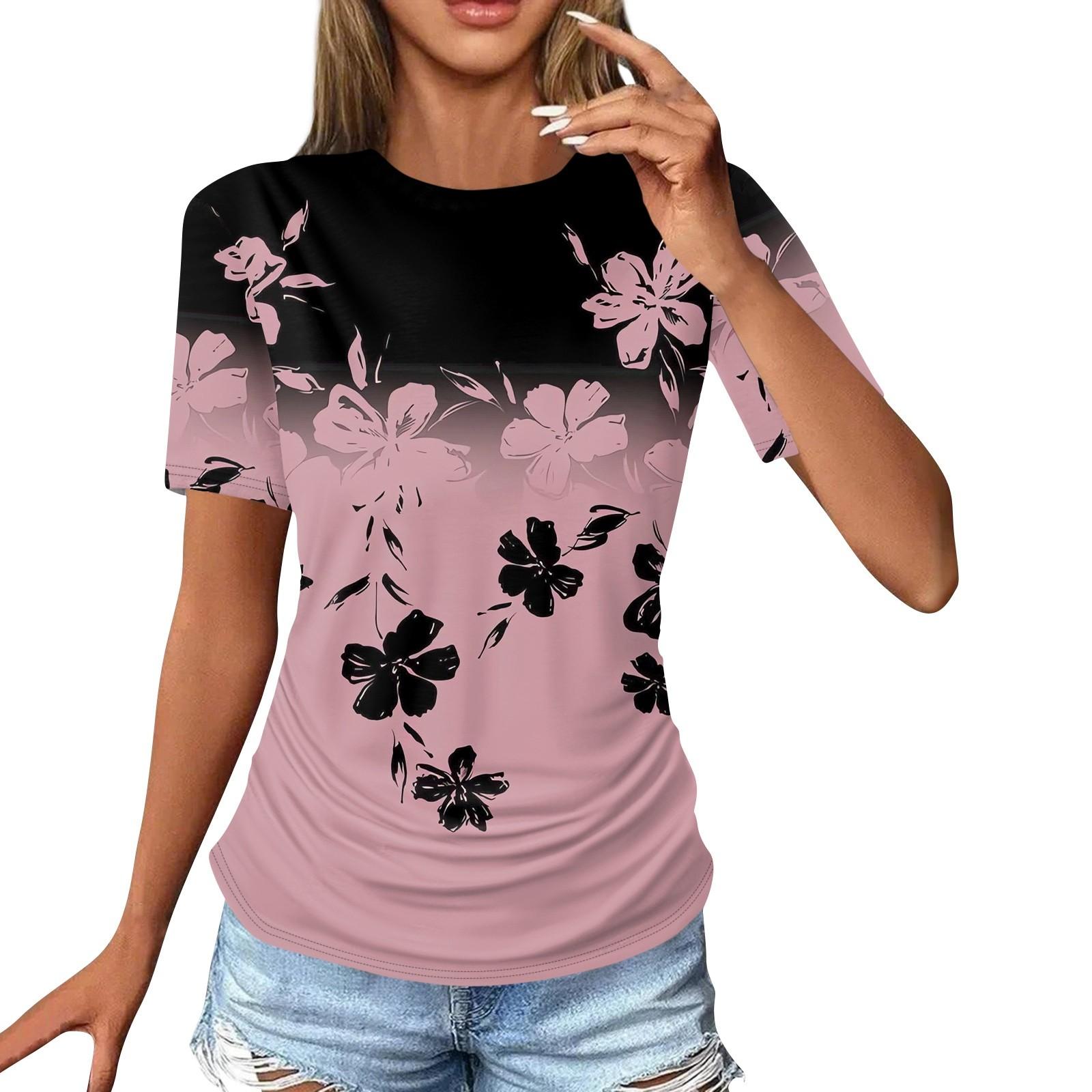 

Женские футболки, модные повседневные топы с круглым вырезом и коротким рукавом, туника с принтом XL