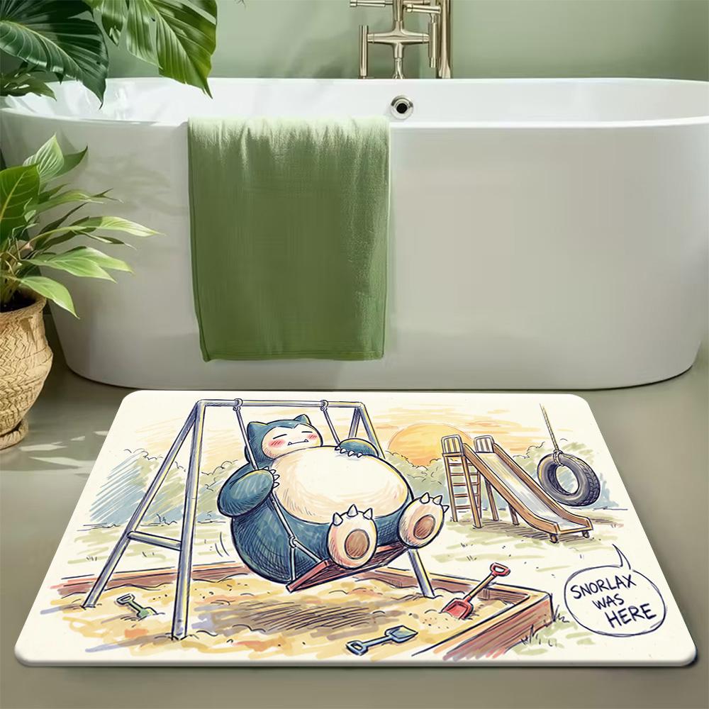 Van Gogh Starry Night Style Gengar Psyduck Anime Print Soft Non Slip Absorbent Home Bathroom Entry Doormat Rug 40cm x 60cm