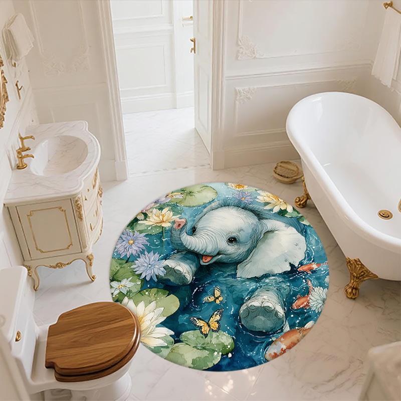 Pond Lotus Animals,Round Area Rug,Carpet Rug for Living Room Bedroom Sofa Playroom Decor,Non-slip Floor Mat