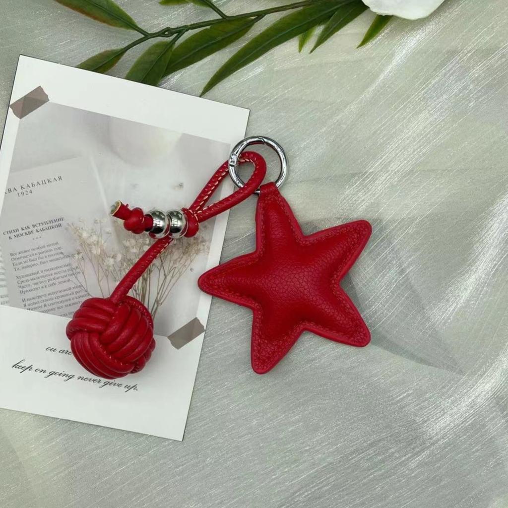 Colorful Five-pointed Star Cotton Woven Rope Leather Pendant New Star Woven Ball Bag Pendant Keychain Creative Small Accessories