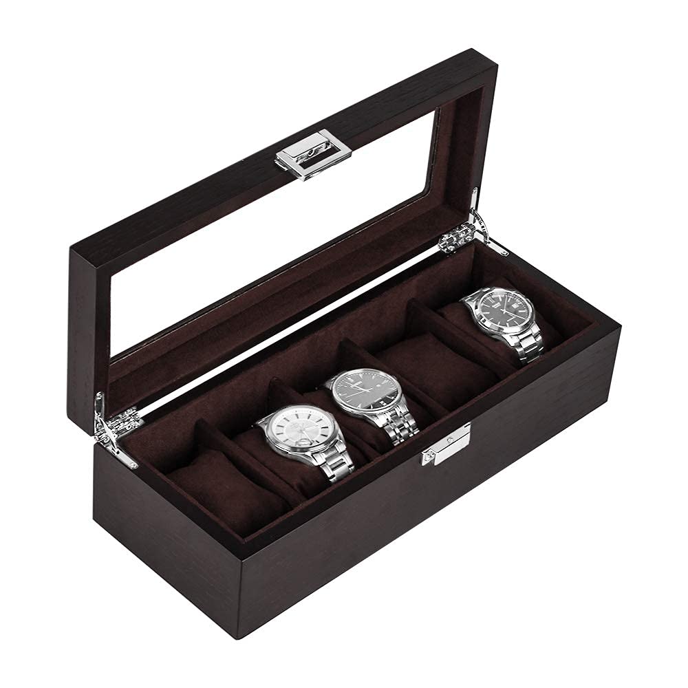 Baskiss Dřevěné hodinky Úložný box na hodinky Luxusní pouzdro na sbírku hodinek Pouzdro, Krabička, (5 hodinek)
