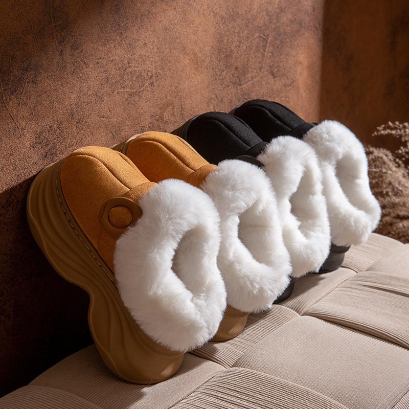 Female Cozy Thick Bottom Knit Slippers With Waterproof Design And Antiskid Eva Sole