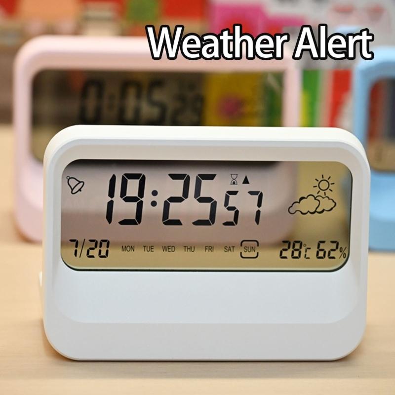 Digital Alarm Clock with Temperature Weather Desk Clock Day of Week Alarm Clocks for Bedroom Living Room Office Bedside