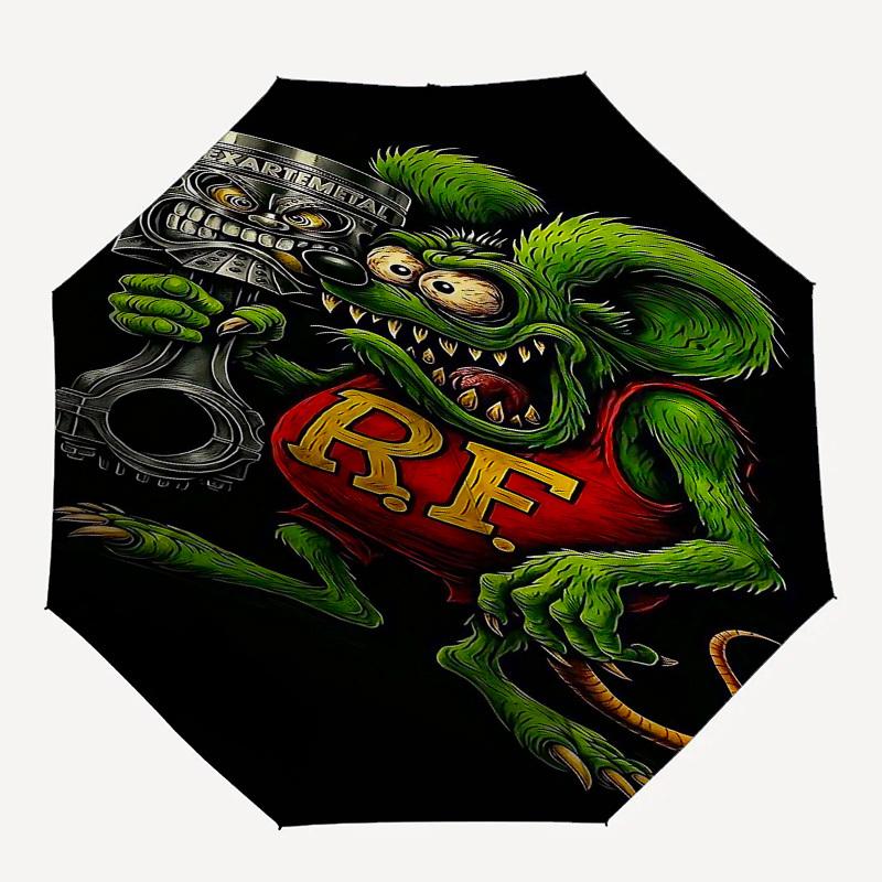 

1pc Rat-Fink Automatic Open Close Umbrella with 8-Rib Windproof Canopy Compact Portable Travel Umbrella10253