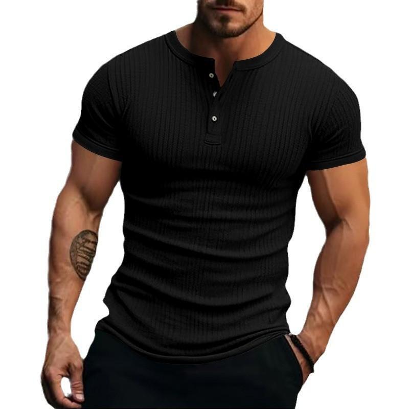 Športové voľnočasové pánske tričko s krátkym rukávom v kombinácii s jednofarebnou americkou Henry Shirt Top pre pánske tričká (pánske)