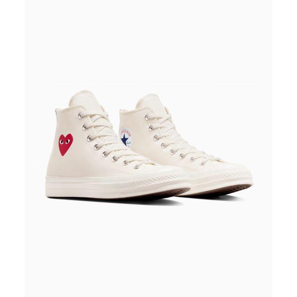 Comme des Garçons PLAY x Converse Chuck 70 High Single Heart - Milk Unisex Sneaker Creme Rot Schwarz A08800C