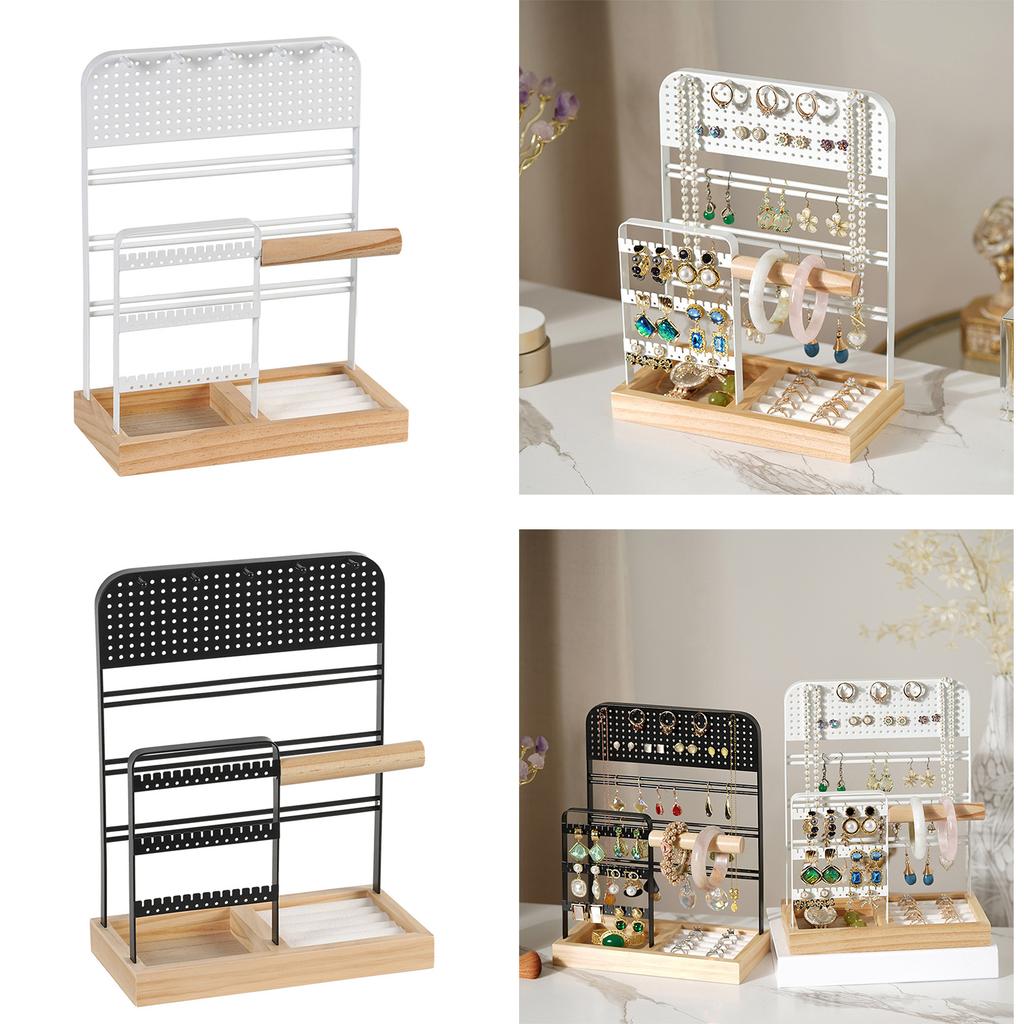 Convenient and Stylish Wood Storage Shelves Stylish Metal Jewelry Display Stand for Earrings Bracelets and Necklaces