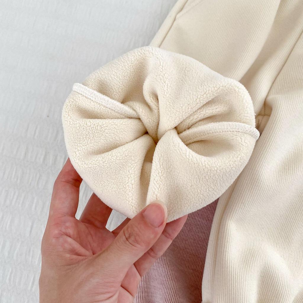 Girls Autumn Winter Thickened Fleece Sweatpants Solid Ruffle Casual Long Pants