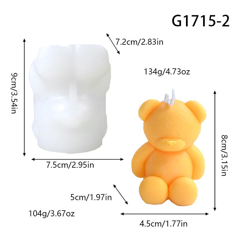 Handmade Creative Sitting Teddy Bear Silicone Candle Mold for Ornament or Aroma Stone Plaster.
