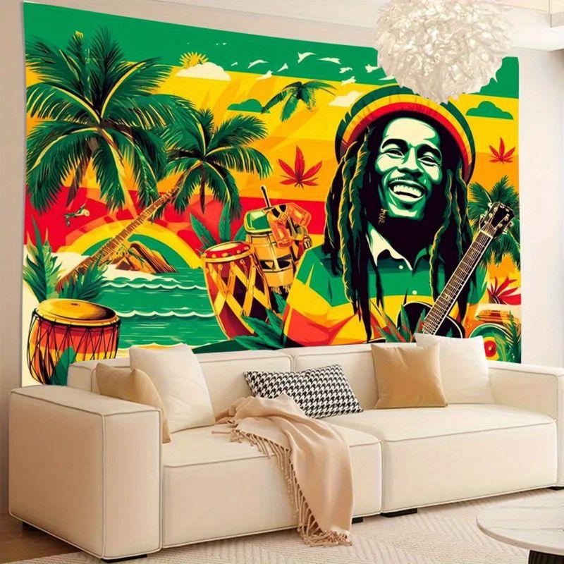 Jamaican Bob Marley Reggae Red Yellow Green Island Tapestry Wall Hanging Home Decor for Bedroom Living Room Dorm