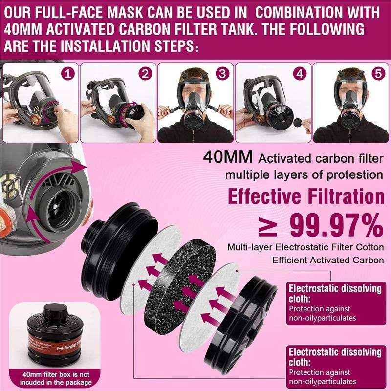 Full Face Respirator with 4x Filters, Universal 40mm Fit for 2097/6001/P-A-1, Anti Fog for Chemical & Dust
