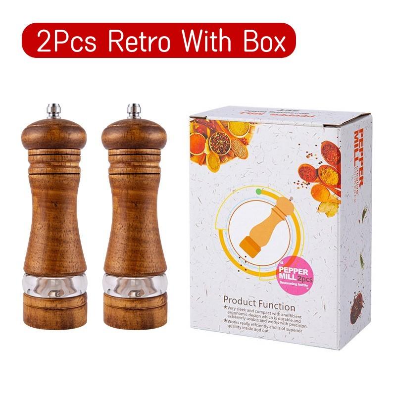6 Inches Solid Wood Salt Pepper Mill Sets Manual Pepper Grinder Freshly Ground Seasoning Spices Mill Ceramic Core Pepper Grinder