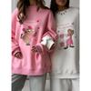 2024 Women's Retro Color Block Round Neck Hoodie - Autumn Lazy Style with Cute Print