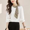 French Bow Shirt Women's Spring and Autumn New Color Matching Ribbon Design Top