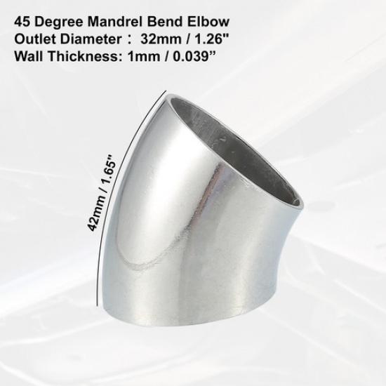 2pcs OD 1.25" 45 Degree 0.039" Thickness Stainless Steel Exhaust Elbow Pipe