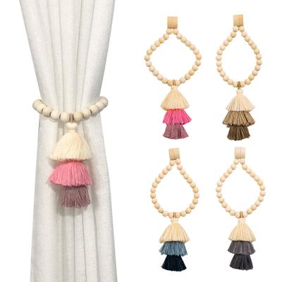 Wood Bead Curtain Tieback Magnec Suctions Curtain Tiebacks Curtain Holdbacks for Wall Curtain for Bedroom Wall Dining