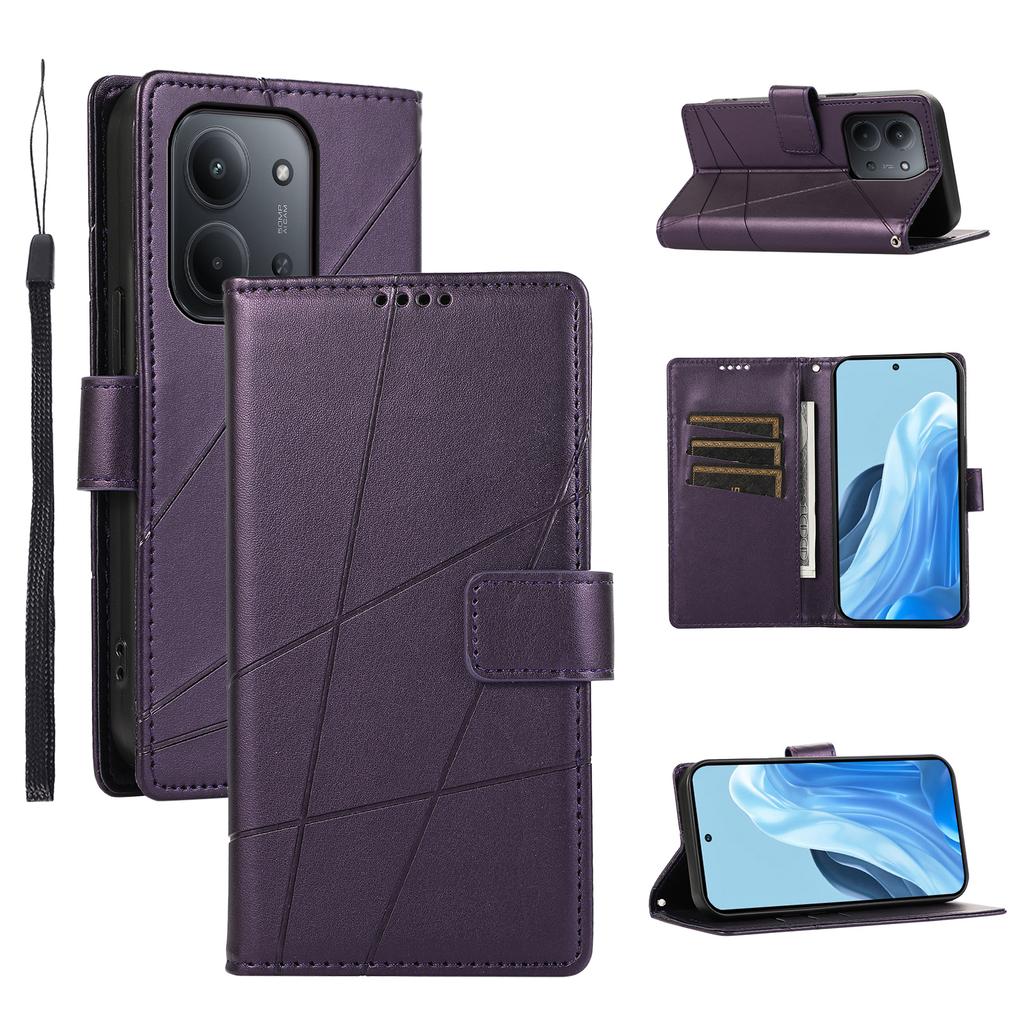 Für Xiaomi Redmi 15C 4G (Global) (171 mm)/Poco C85 4G Handyhülle Linienprägung Leder Brieftaschenhülle mit Handschlaufe