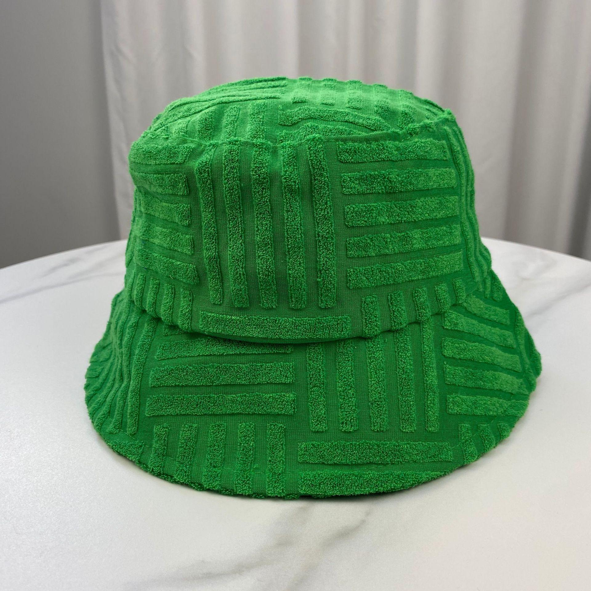 

2025 New Women Men Towel Bucket Hat Casual Stripe Monochrome Sunscreen Hat Panama Cap 54-59cm зелений