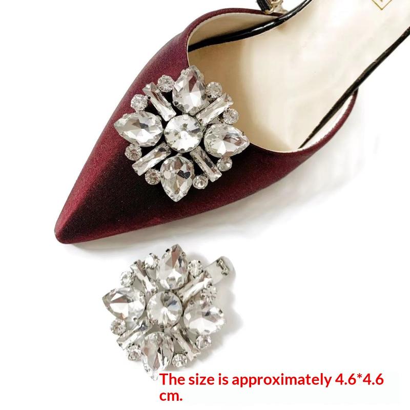 1 Pcs Fashion Shiny Crystal Shoes Decorations Clip Women Shoe Buckle Accessories High-Heeled Square Rhinestones Removable Shoes D