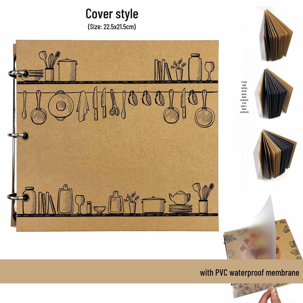 Hand-Painted Homemade Family Recipe Book - DIY Handwritten Kraft Paper Album