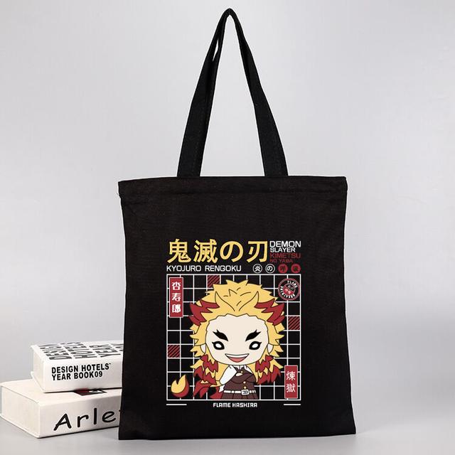 Anime Demon Slayer Kimetsu No Yaiba shoppingväska Harajuku tygväska dam Canvas Axelväska Ulzzang Eco Bag