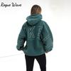RogueWave Podzim Zima Street Style Pohodlná Ležérní Módní Mikina s Dlouhým Rukávem S Kapucí z Jehněčího Sametu Dámská Volný Střih Přes Hlavu