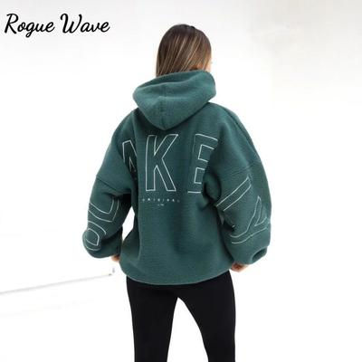 RogueWave Φθινόπωρο Χειμώνας Στυλ Δρόμου Άνετο Casual Μοντέρνο Φούτερ Μακρύ Μανίκι Κουκούλα από Βελούδο Αρνιού Γυναικείο Φαρδιά Γραμμή Που φοριέται πάνω από το κεφάλι