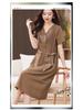 2025 Summer Mid-length V-neck Slimming Cotton Linen Dress for Middle-aged Women