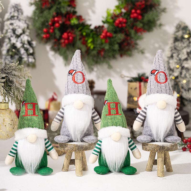 1PC English Letter Embroidered Christmas Doll Colorful Long Beard Plush Doll With Hats