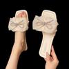 Fashion Butterfly-Knot Shoes Woman's Slippers Square Toe Slides String Bead Fashion 2025 Luxury Butterfly-knot String Bead Shoes Square