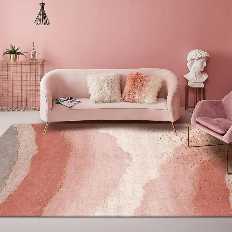 Pink Girl Bedroom Decor Square Carpet Luxury Nordic Carpets for Living Room Large Area Non-slip Cloakroom Rug Washable Floor Mat