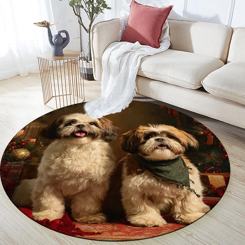 Shih Tzu pattern round rug,Carpet Rug for Living Room Bedroom Playroom ,Non-slip Floor Mat,Holiday Gifts and Birthday Gifts.